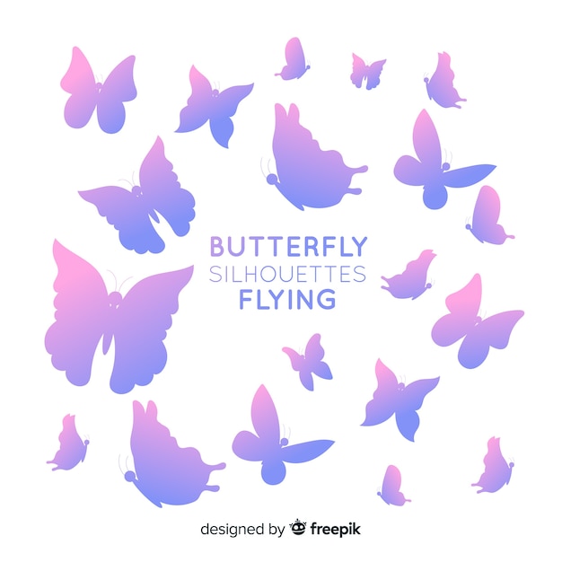 Free vector gradient butterfly swarm silhouette background