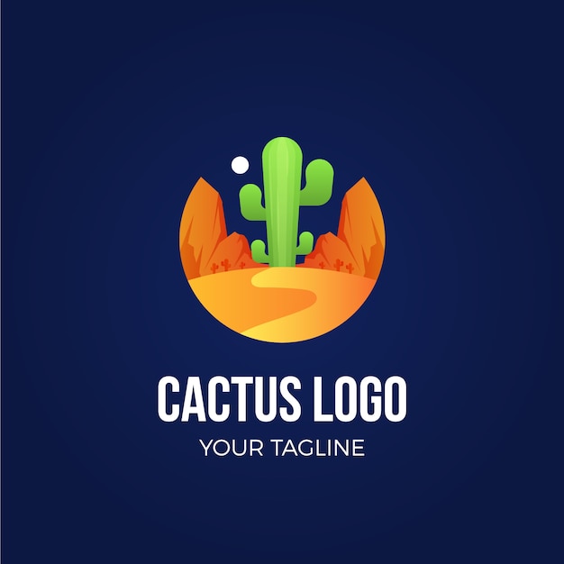 Бесплатное векторное изображение Шаблон логотипа градиентный кактус