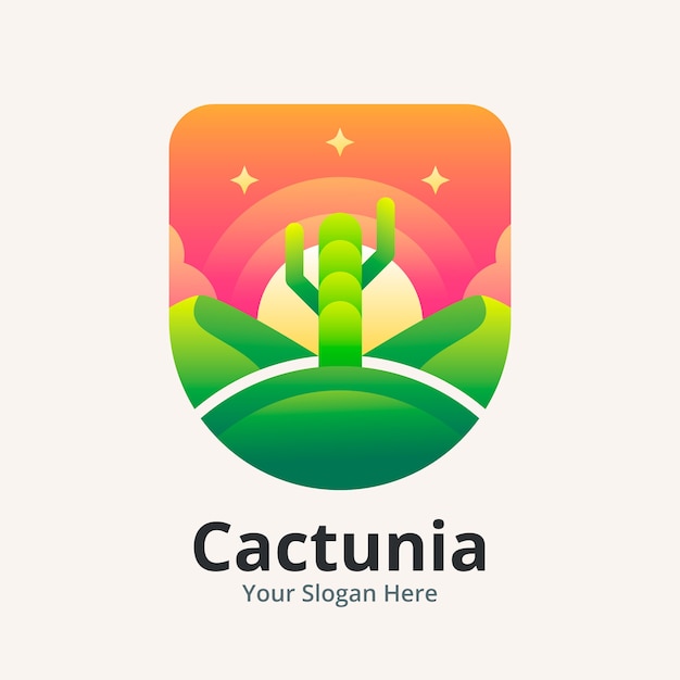 Vettore gratuito modello di logo di cactus sfumato