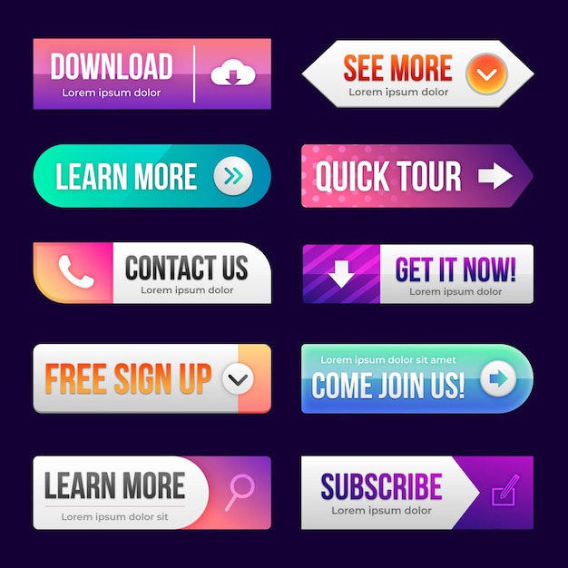 Vettore gratuito raccolta di pulsanti di chiamata all'azione gradiente