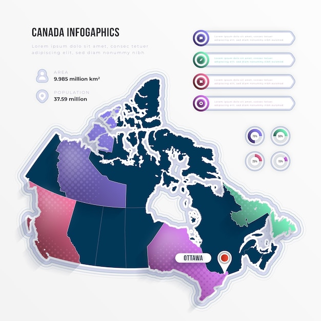 Vettore gratuito gradiente canada mappa infografica