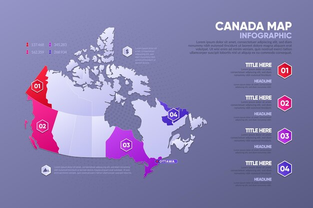 Vettore gratuito gradiente canada mappa infografica