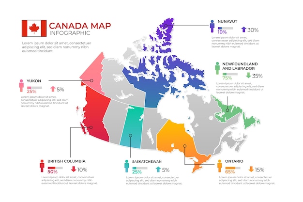 Vettore gratuito gradiente canada mappa infografica