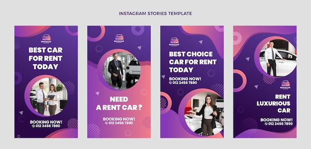 Vettore gratuito storie di instagram noleggio auto gradient