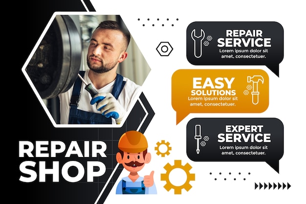 Gradient car repair shop services infographic template