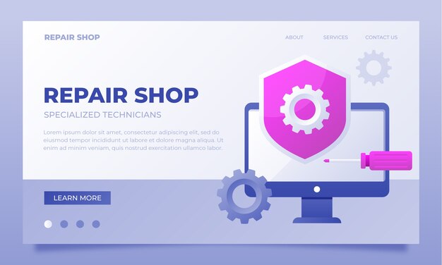 Gradient car repair shop services landing page template