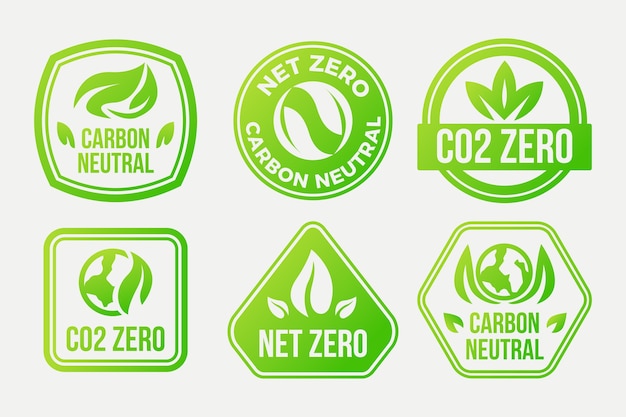 Free vector gradient carbon neutral labels and stamps