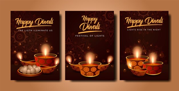 Gradient cards collection for diwali celebration