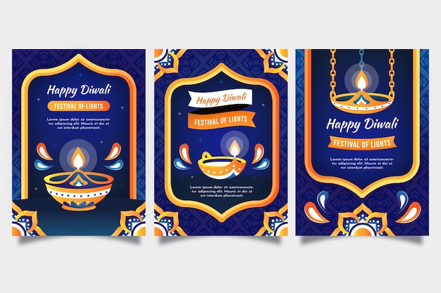 디왈리 축제를 위한 그라디언트 카드 컬렉션