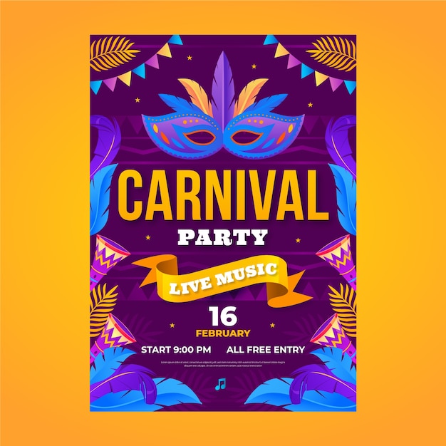 Free vector gradient carnival invitation template