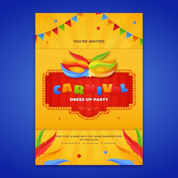 Free vector gradient carnival invitation template