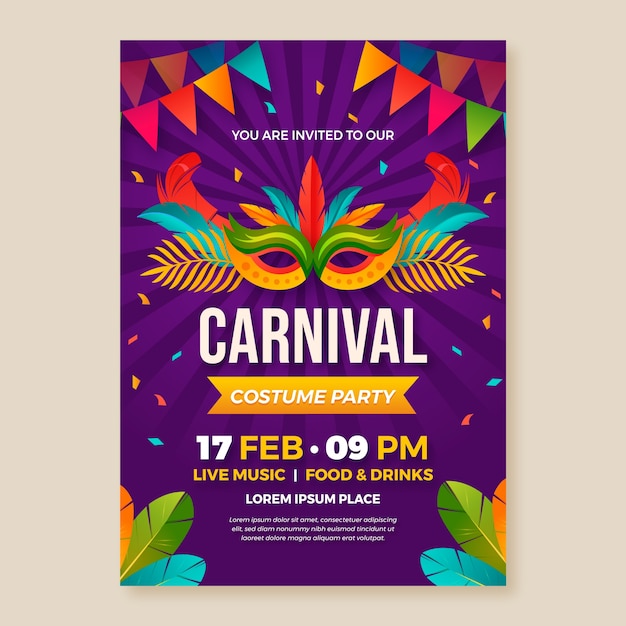 Free vector gradient carnival invitation template