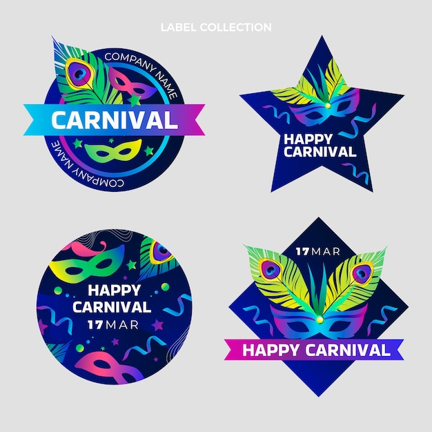 Бесплатное векторное изображение Коллекция градиентных карнавальных этикеток