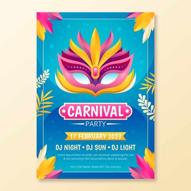 Free vector gradient carnival party vertical poster template