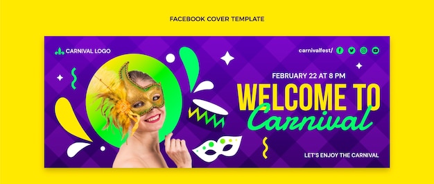 Vettore gratuito modello di copertina per social media carnevale sfumato