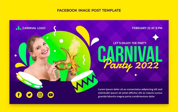 Бесплатное векторное изображение Шаблон сообщения в социальных сетях градиентный карнавал