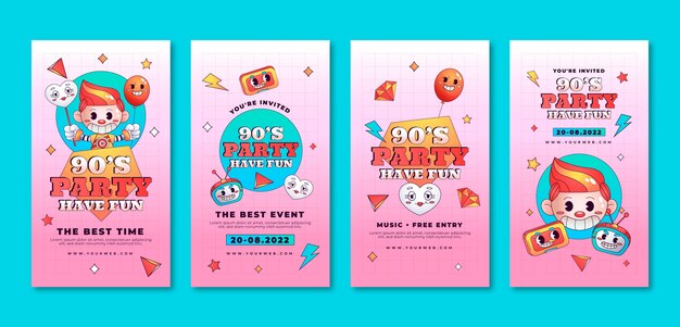 Gradient cartoon 90s party instagram stories collection