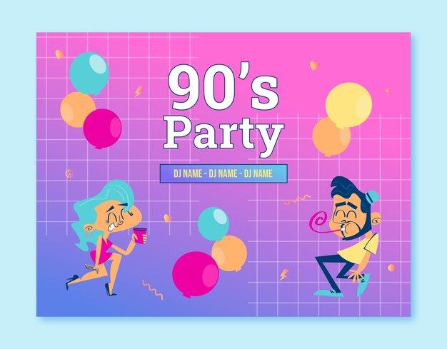 Gradient cartoon 90s party photocall template