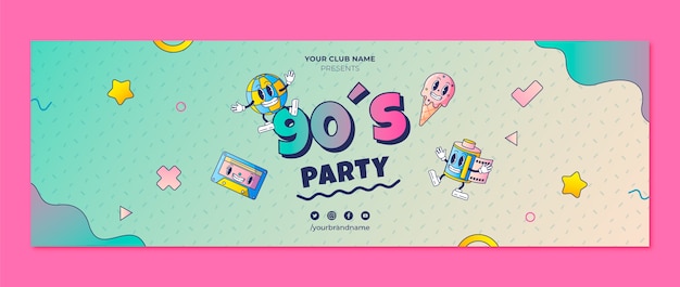 Gradient cartoon 90s party twitter header