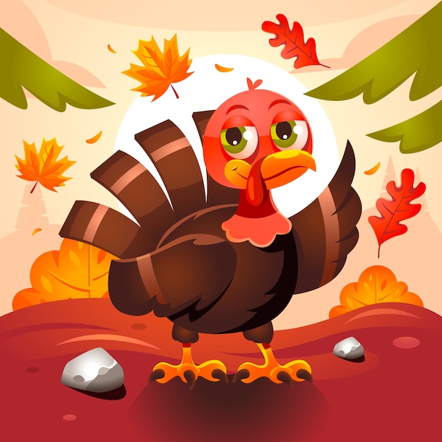 Градиентная иллюстрация персонажа мультфильма к празднованию Дня благодарения