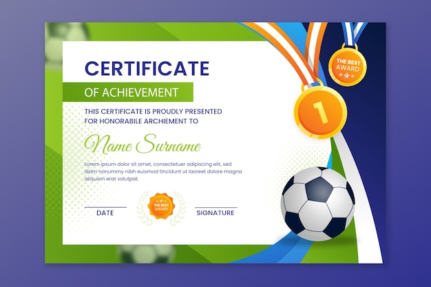 Бесплатное векторное изображение Градиентный спортивный шаблон сертификата