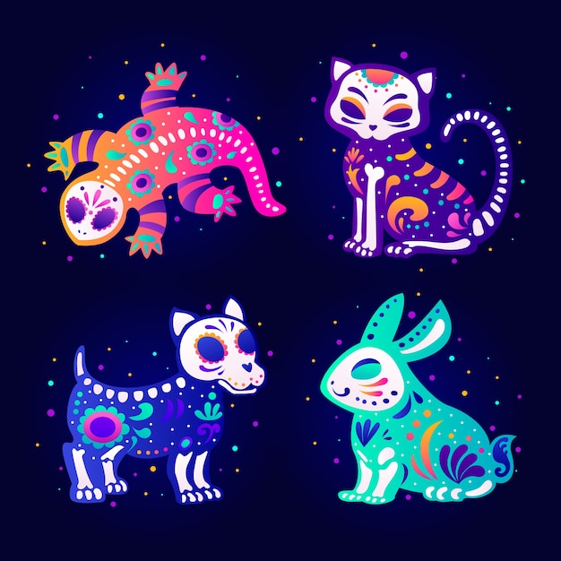 Gradient character elements collection for dia de muertos celebration