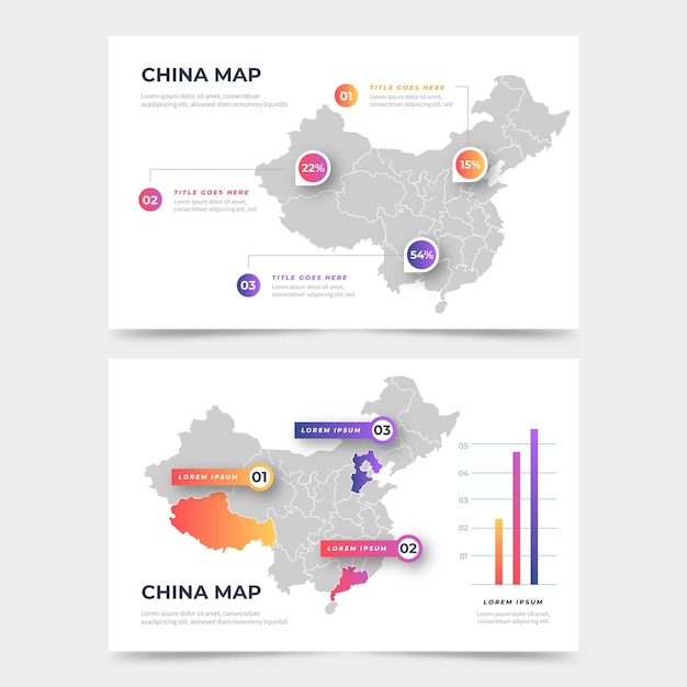 無料ベクター グラデーション中国地図インフォグラフィック