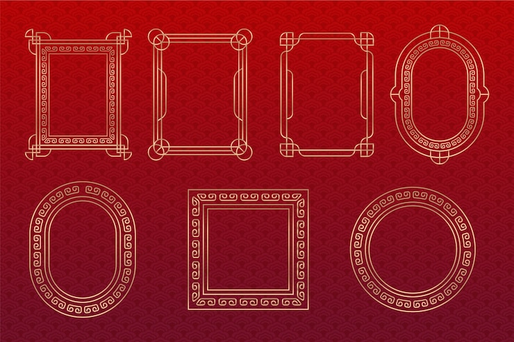 Free Vector gradient chinese border ornament set