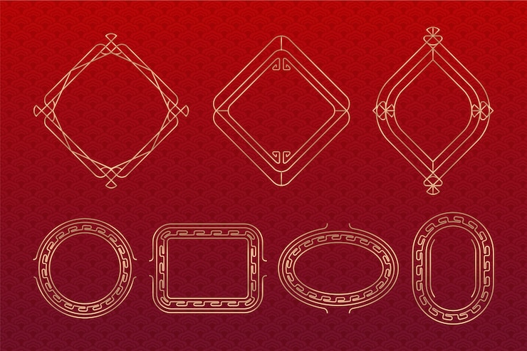 Free Vector gradient chinese border ornament set