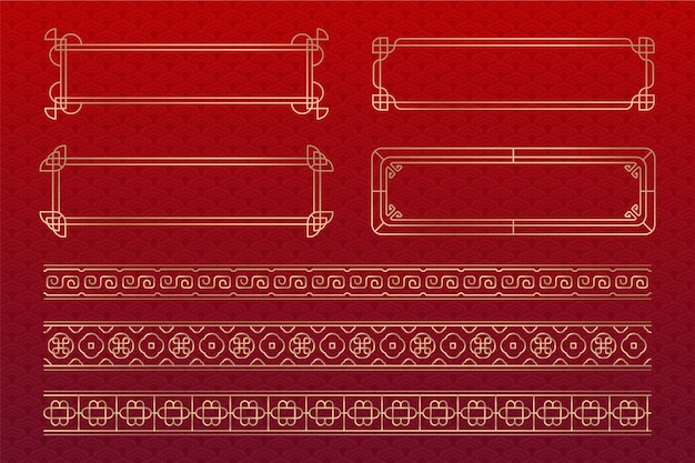 Free vector gradient chinese border ornament set