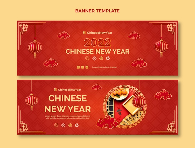 Gradient chinese new year horizontal banners set