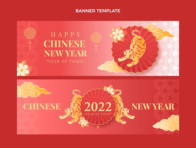 Gradient chinese new year horizontal banners set