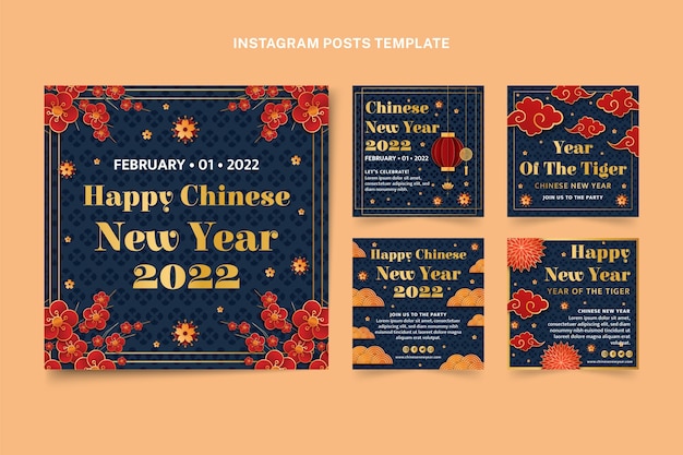 Gradient chinese new year instagram posts collection