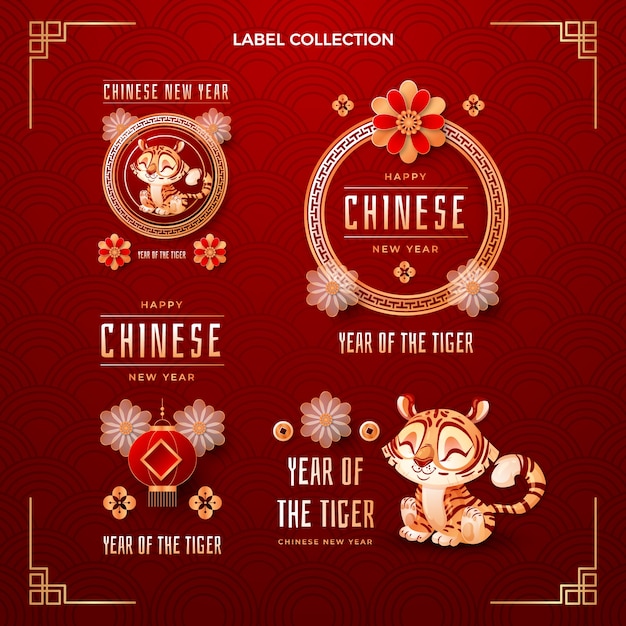 Gradient chinese new year labels collection