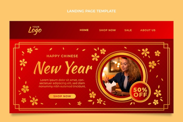 Gradient chinese new year landing page template