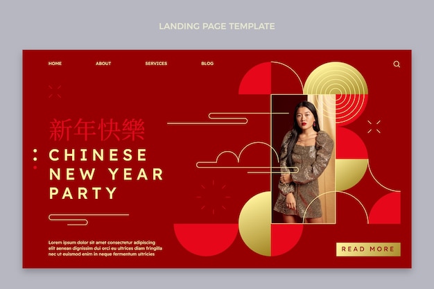 Free vector gradient chinese new year landing page template
