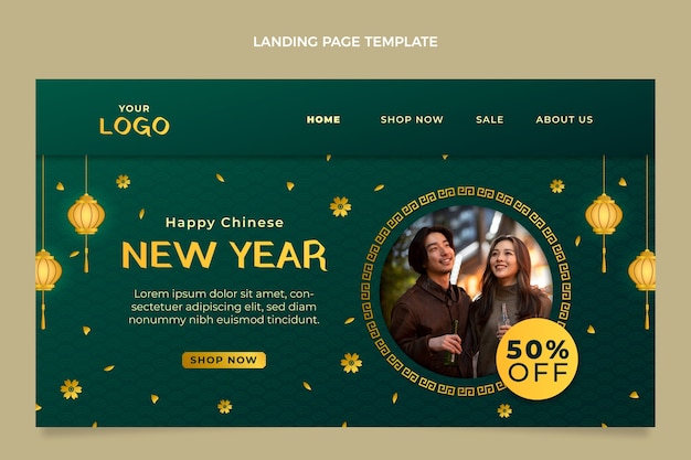 Gradient chinese new year landing page template