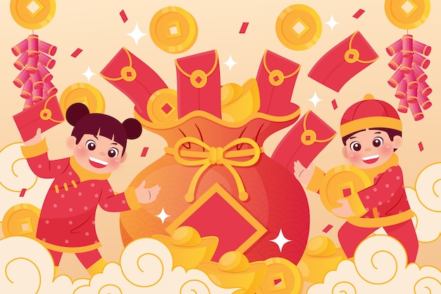 Free vector gradient chinese new year lucky money illustration