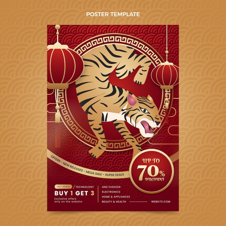 Free Vector gradient chinese new year poster template