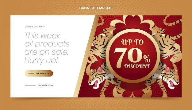 Gradient chinese new year sale horizontal banner