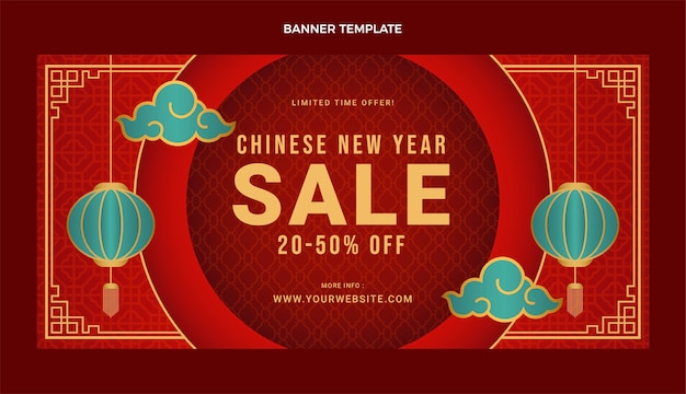 Free vector gradient chinese new year sale horizontal banner