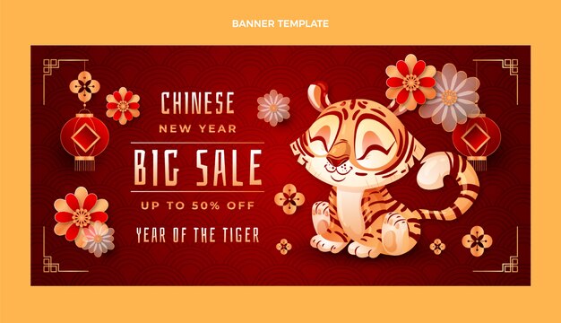 Free vector gradient chinese new year sale horizontal banner