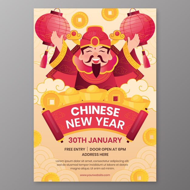 Gradient chinese new year vertical poster template