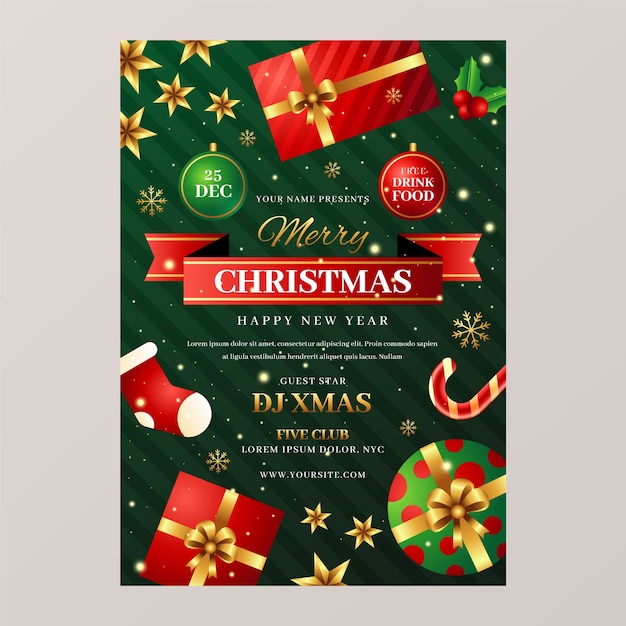 Vettore gratuito modello di poster verticale del concerto di natale sfumato