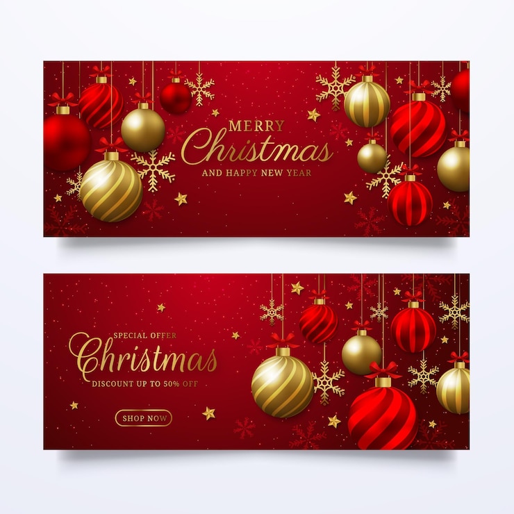 無料Vector グラデーションクリスマス水平バナーセット