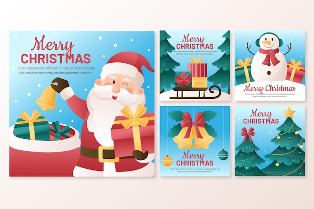 Gradient christmas instagram posts collection