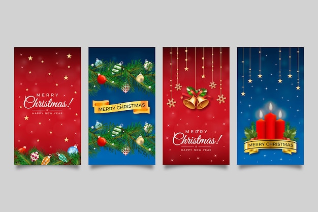 Бесплатное векторное изображение Коллекция градиентных рождественских историй instagram