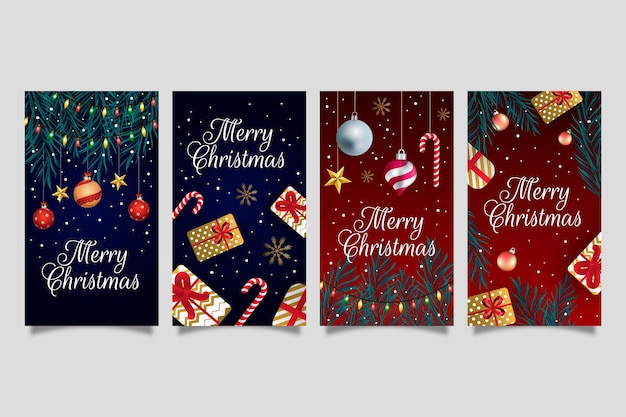 Free vector gradient christmas instagram stories collection