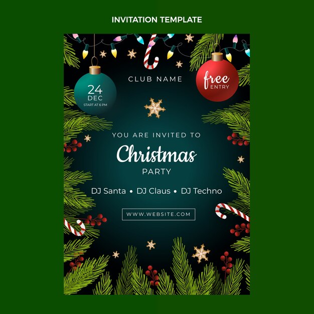 Бесплатное векторное изображение Шаблон градиентного рождественского приглашения