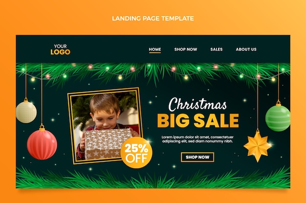 Free vector gradient christmas landing page template